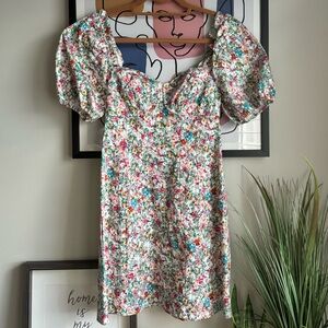 ASTR The Label Skylar Puff-Sleeve Minidress Small Fuchsia Multi Floral